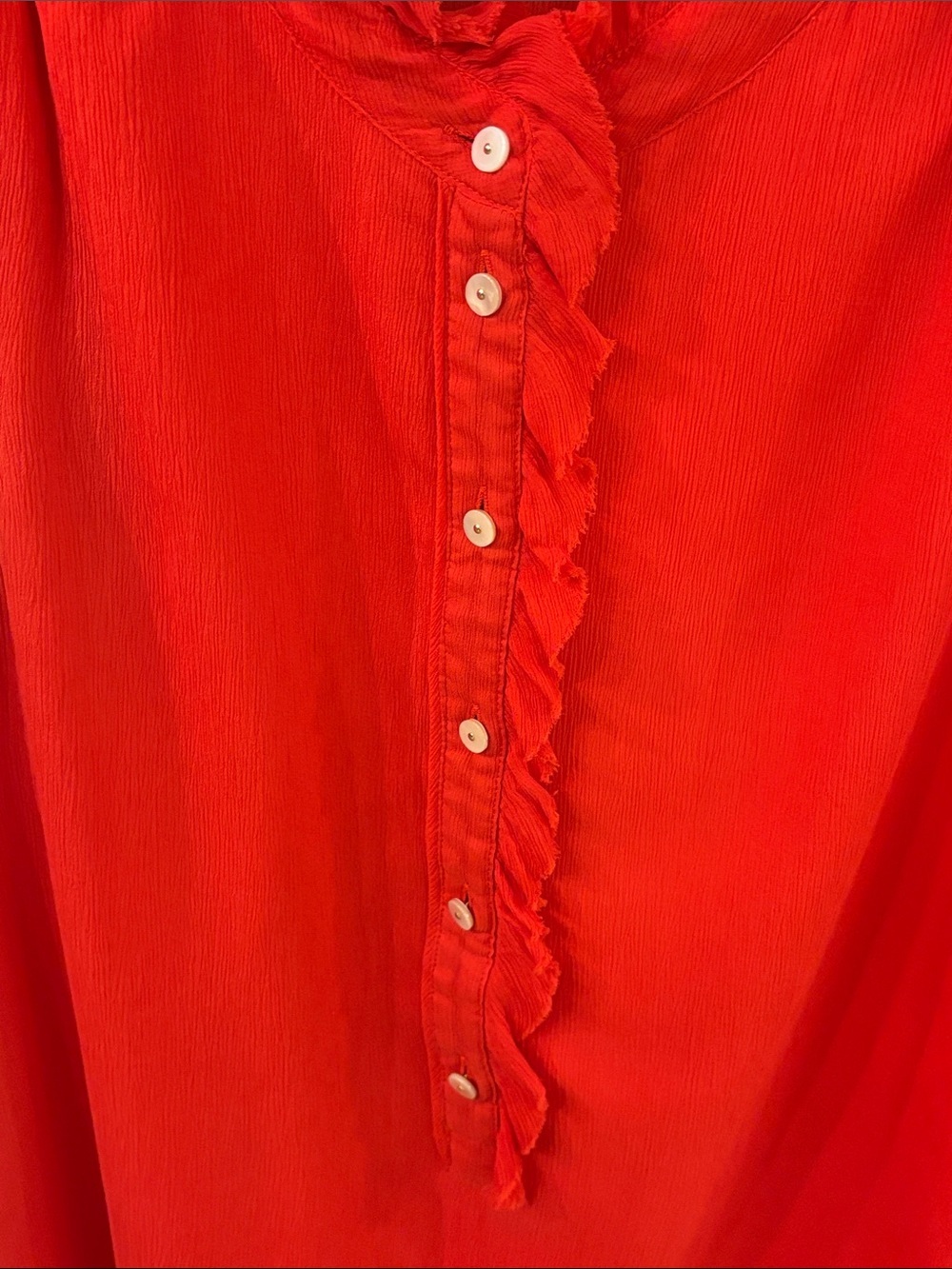 J. Crew 100% Silk Ruffle Trim Sleeveless Blouse Red Orange Size 6 - Picture 4 of 6